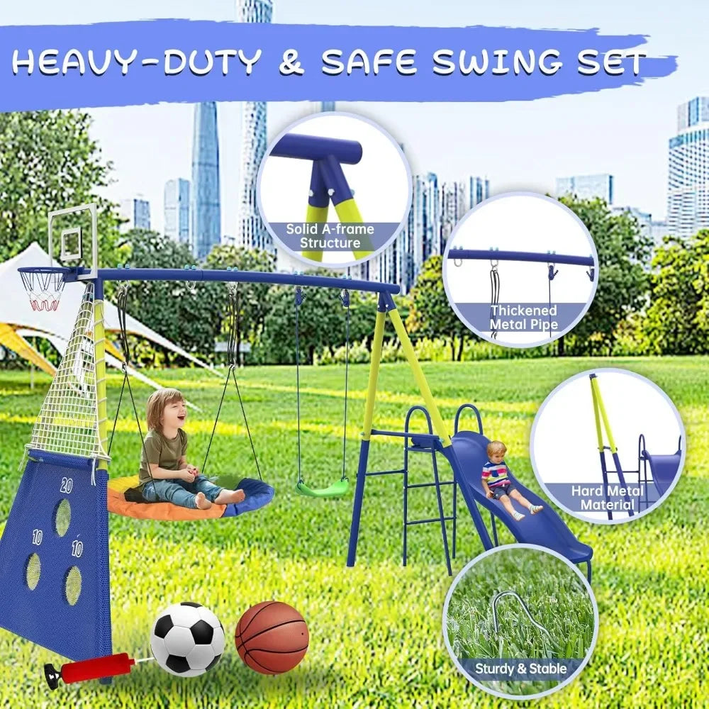 Backyard Swing Set 5 In 1 Outdoor Metal Kids Playset
