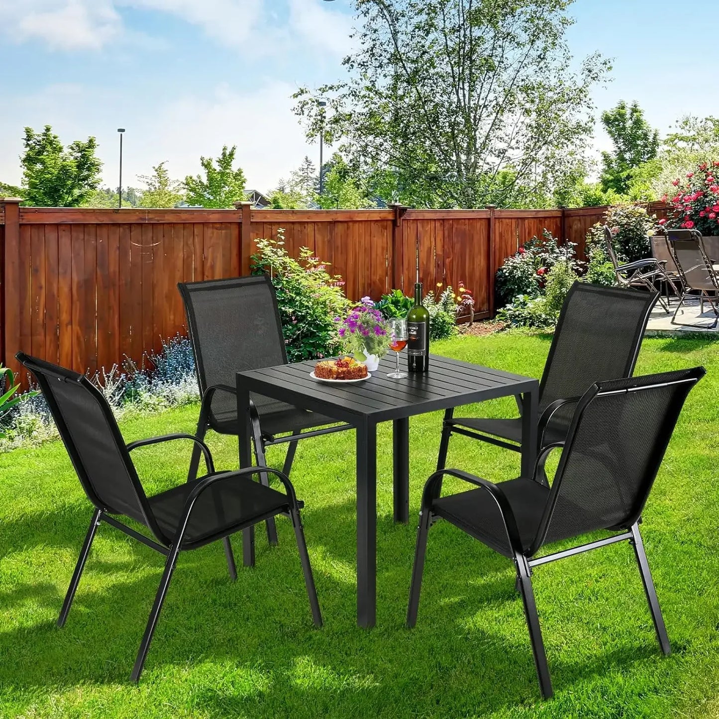 4Pack Steel Iron Teslin Fabric Folding High Back Garden Chairs