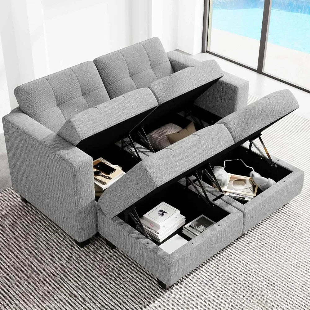XMSJ Modern L-Shaped Sectional Sofa With Storage Ottoman