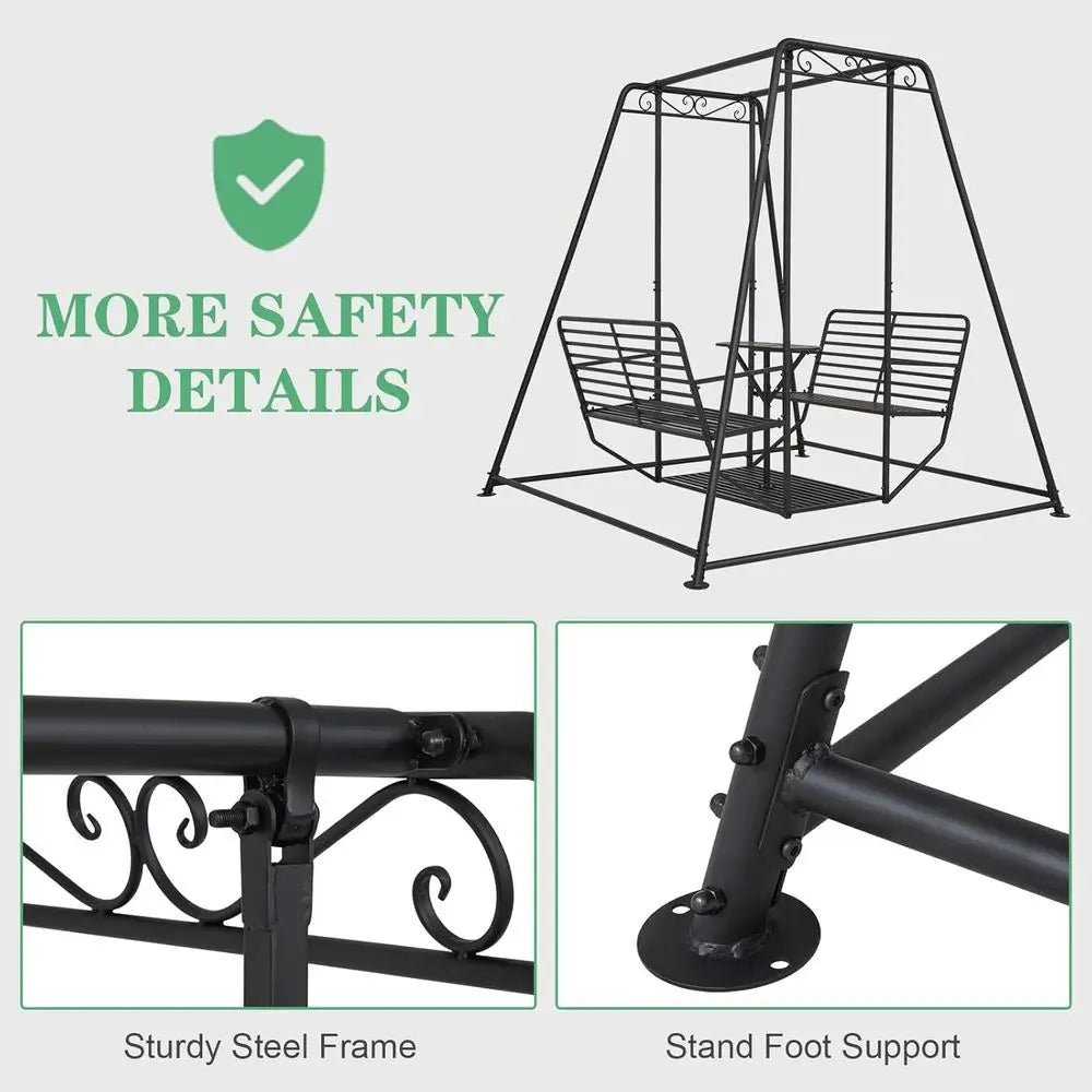 Heavy Duty 4 Seat Outdoor Metal Swing Chair With Table
