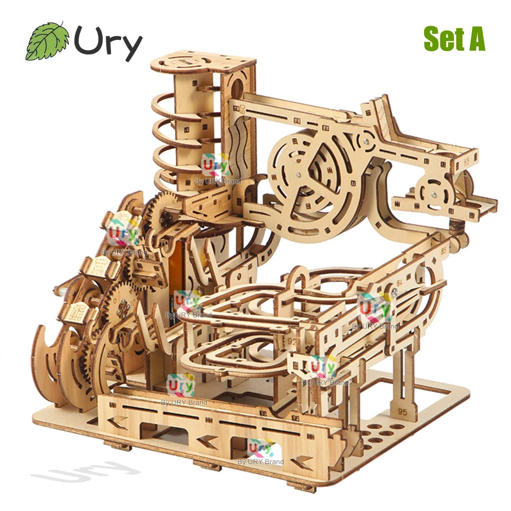 Ury 3D Wooden Puzzles Catapult Marble Run Set
