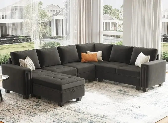 Velvet Modular Sectional Sofa With Storage Ottoman And Reversible Chaise