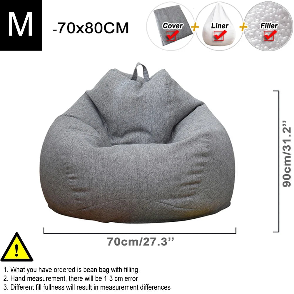 OTAUTAU Washable Linen Bean Bag Chair With Filling