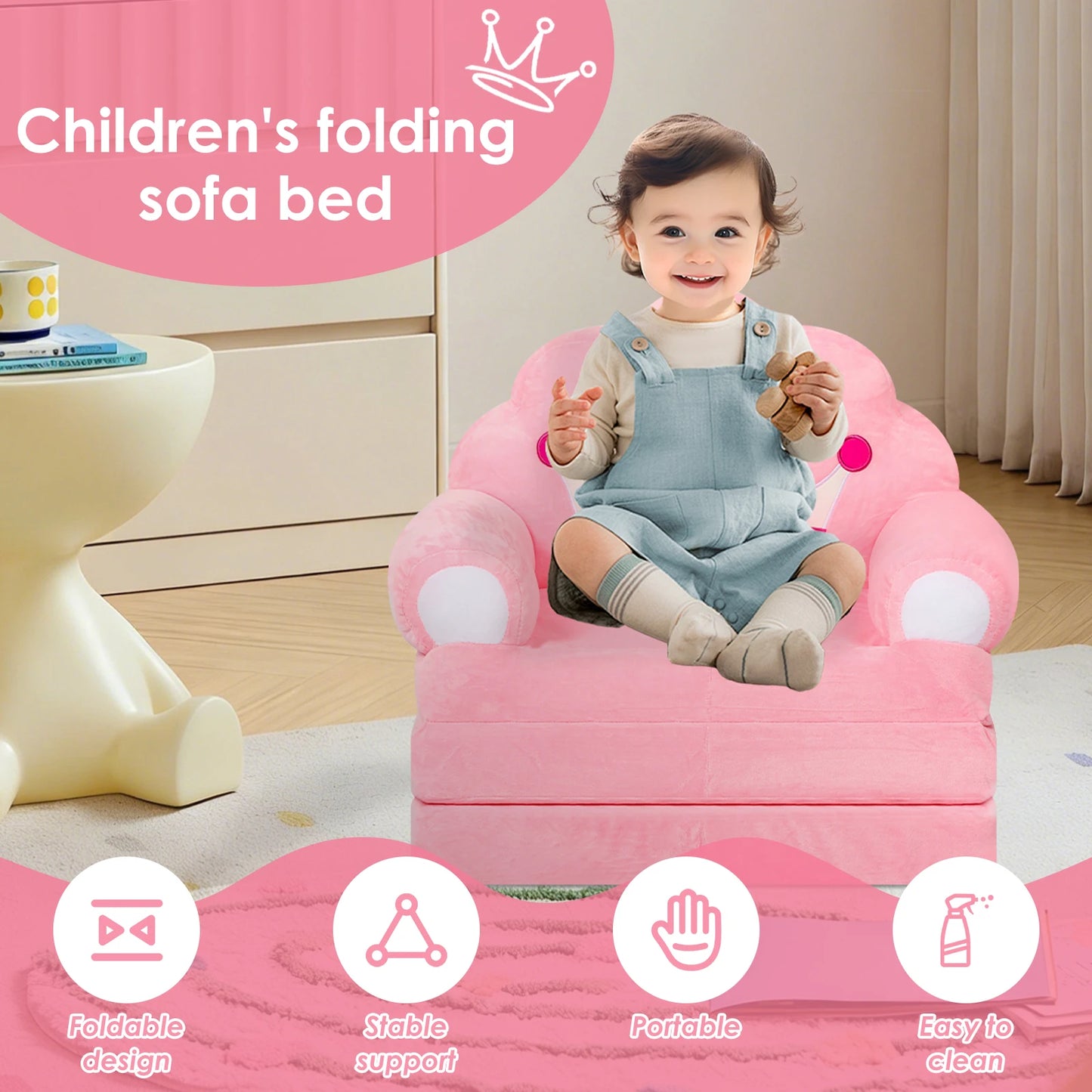 Foldable Kids Sofa Bed Seat Chair Foam Filled Reading Armchair