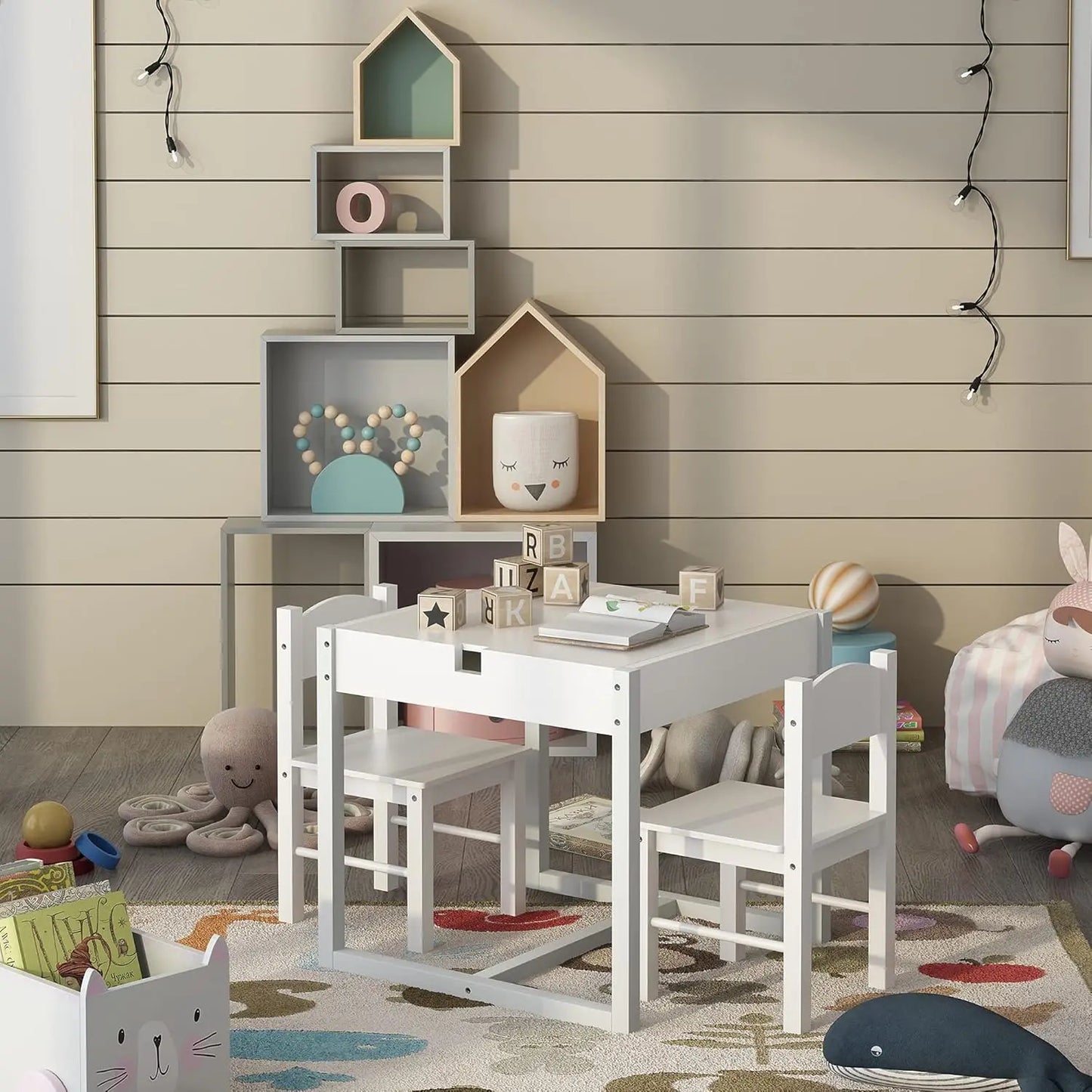 Wooden Three in One Kids Activity Table Set with Storage