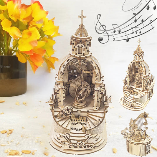 Yunhuisheng Castle Music Box 3D Wooden Puzzle Kit For Ages