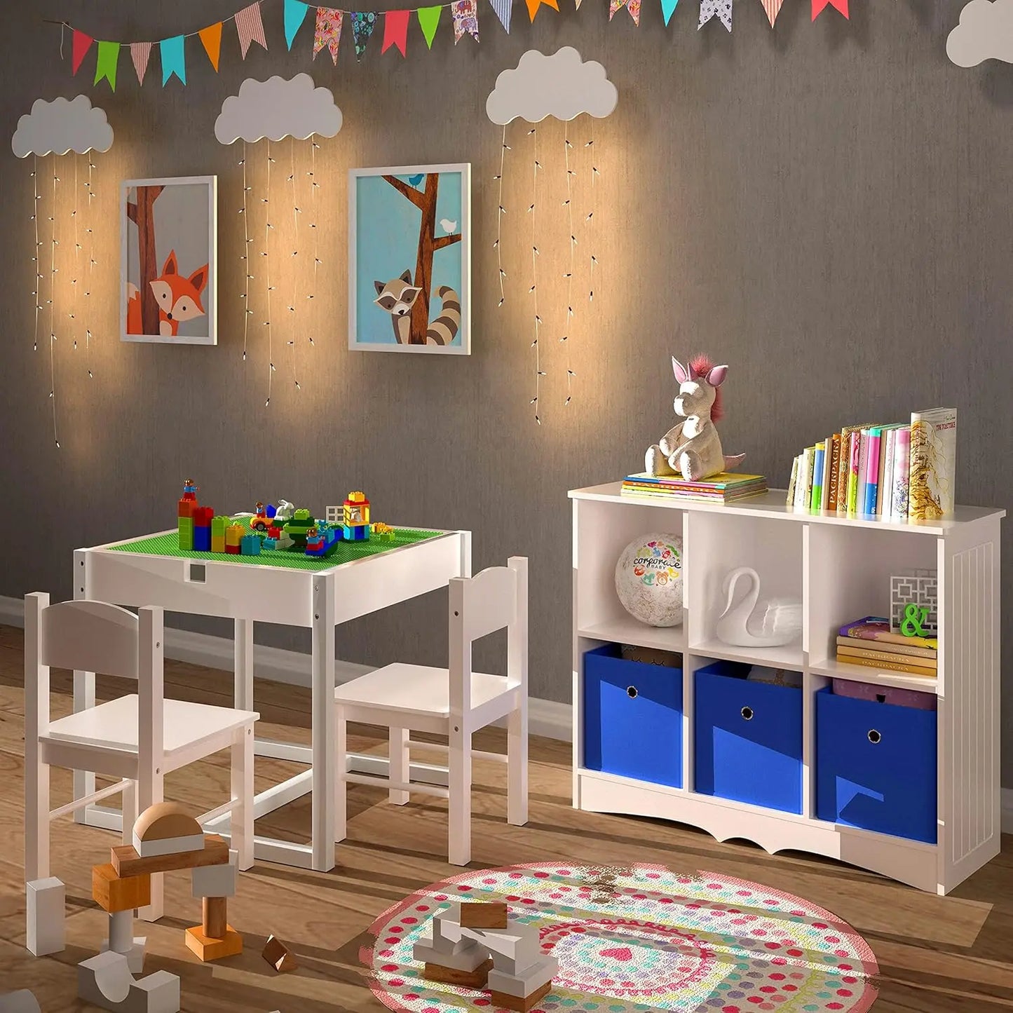 Wooden Three in One Kids Activity Table Set with Storage