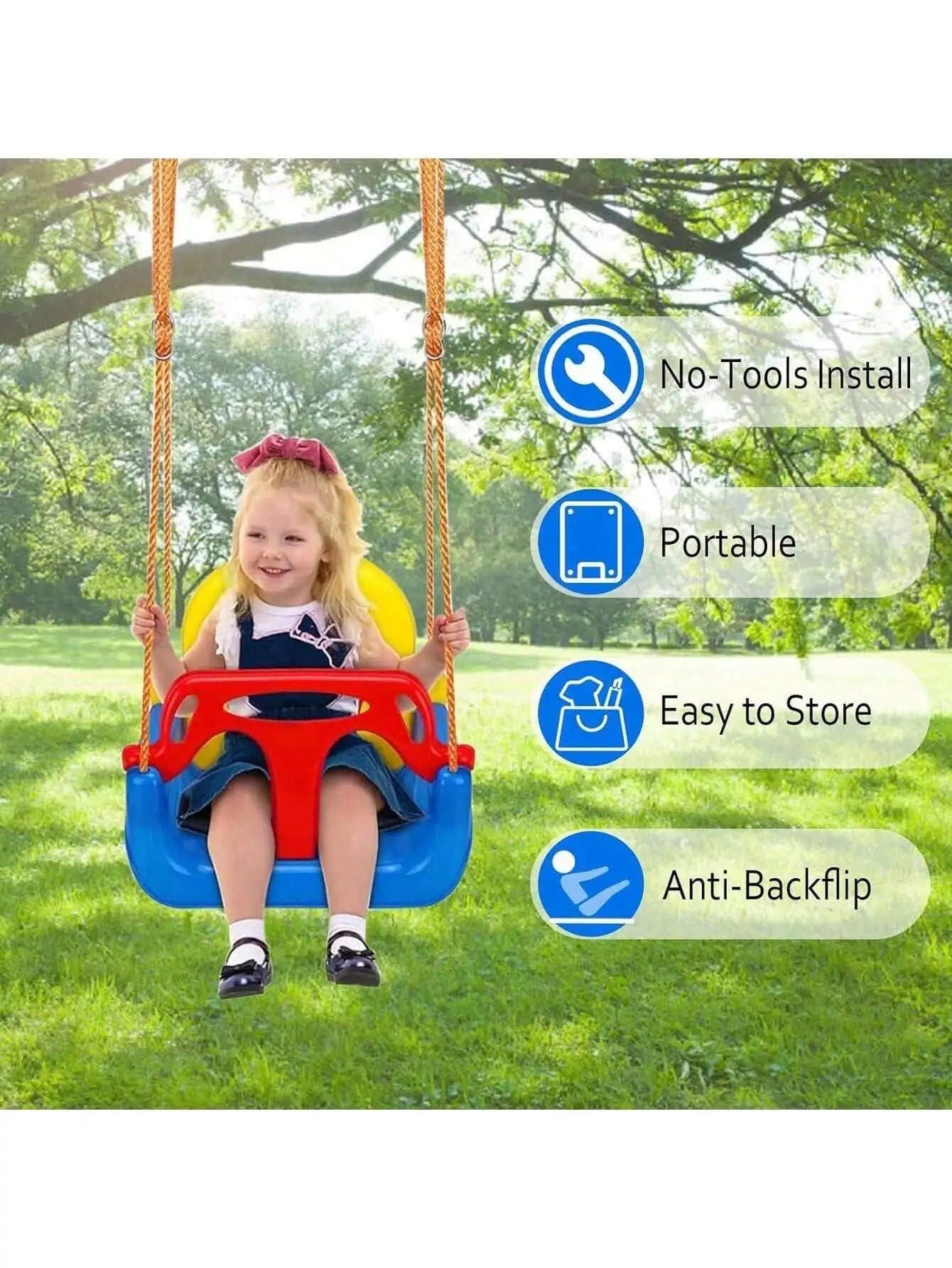 Three In One Toddler Swing Seat With Adjustable Ropes