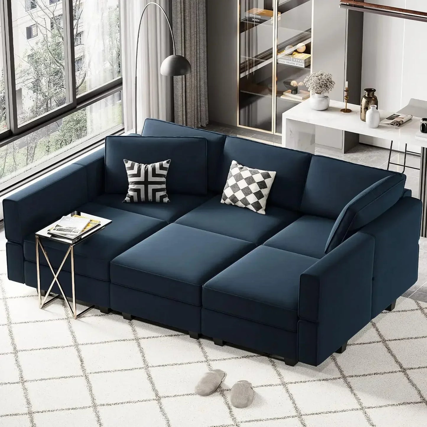 Modular Velvet Sectional Sofa With Chaise Lounge Sleeper And Storage