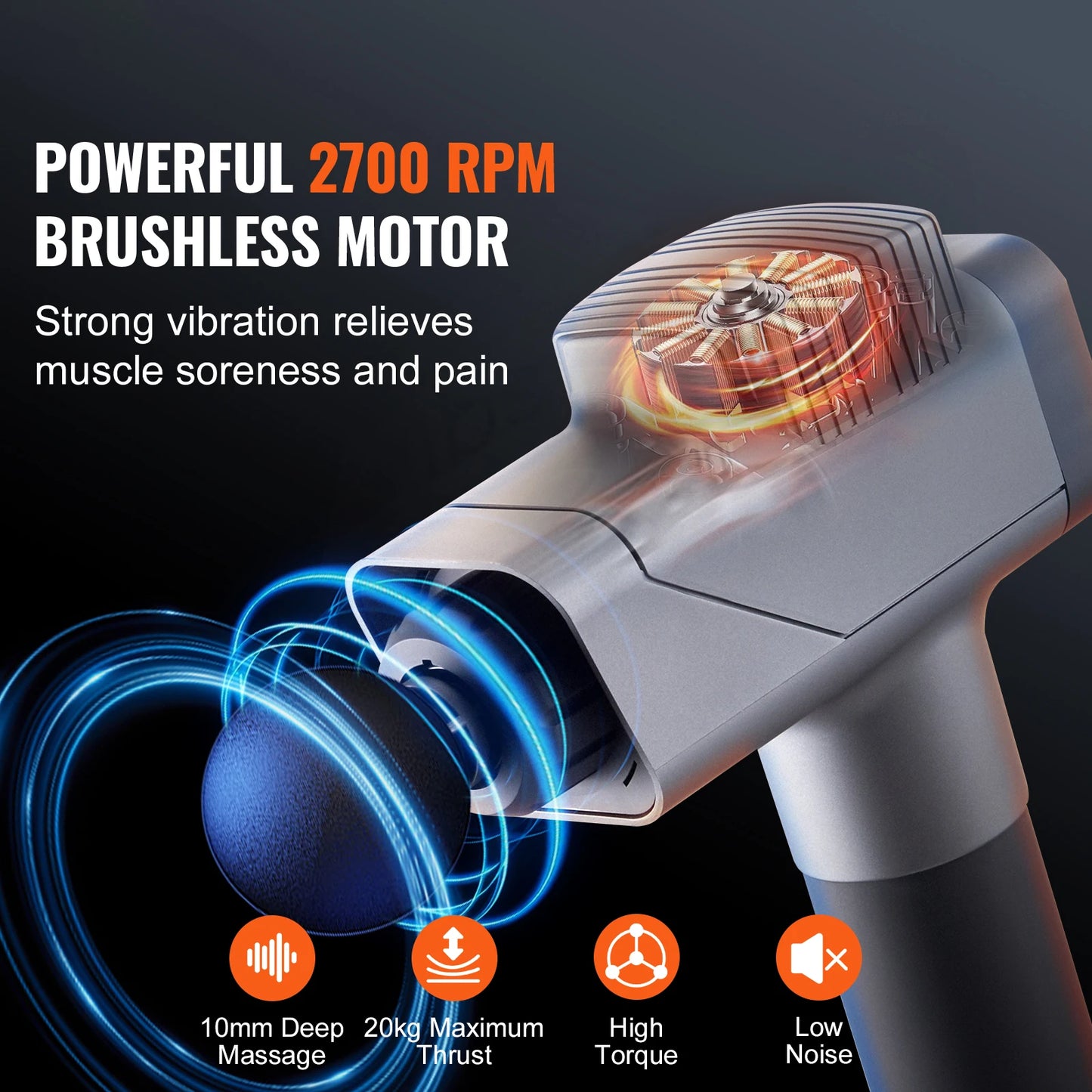 SucceBuy Massage Gun Deep Tissue Percussion Muscle Massager for Athletes w/ 8 Speed Levels 6 Massage Heads 16V 2500mAh Batteries