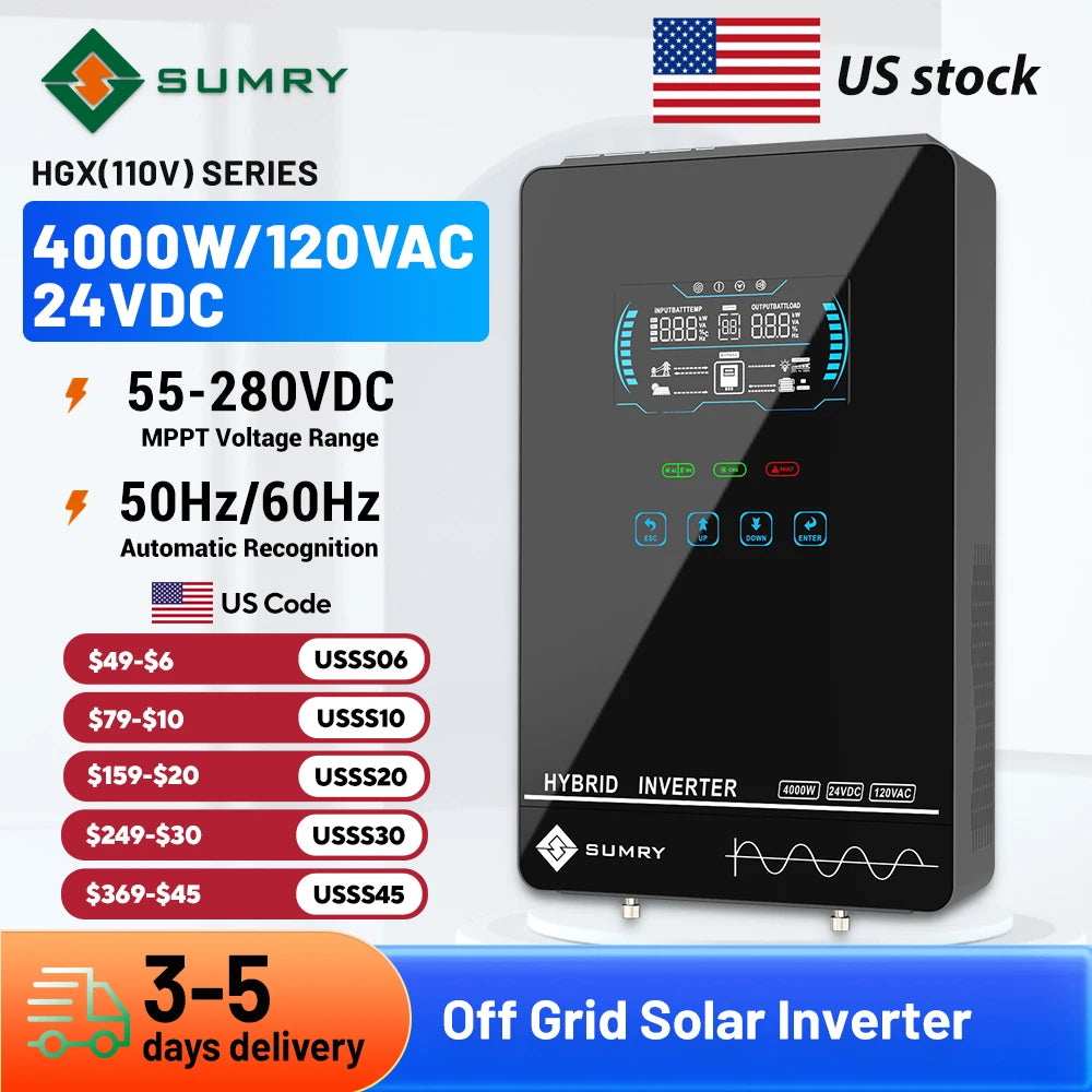 SUMRY 4000W Off Grid Hybrid Inverter 24V MPPT Pure Sine