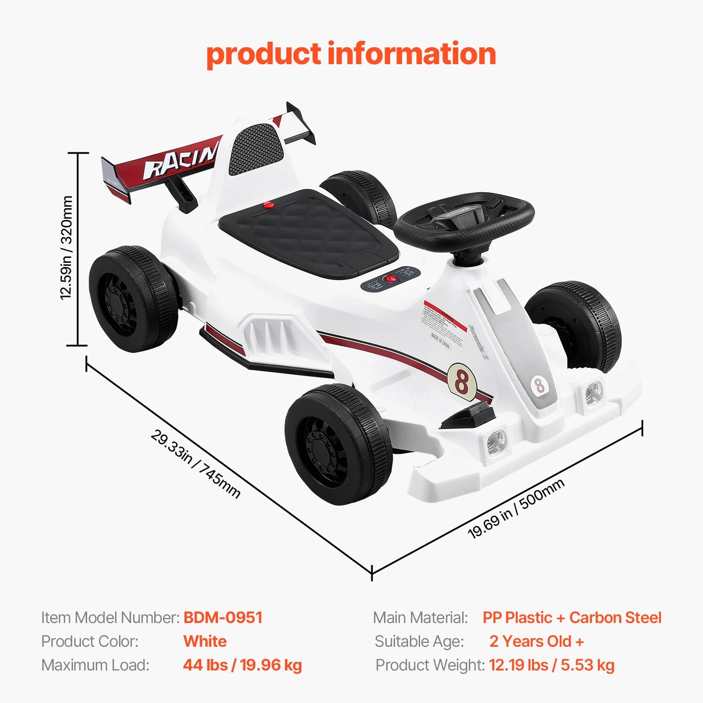 Electric Pedal Go Kart 6V 4.5Ah With LED Headlights Horn