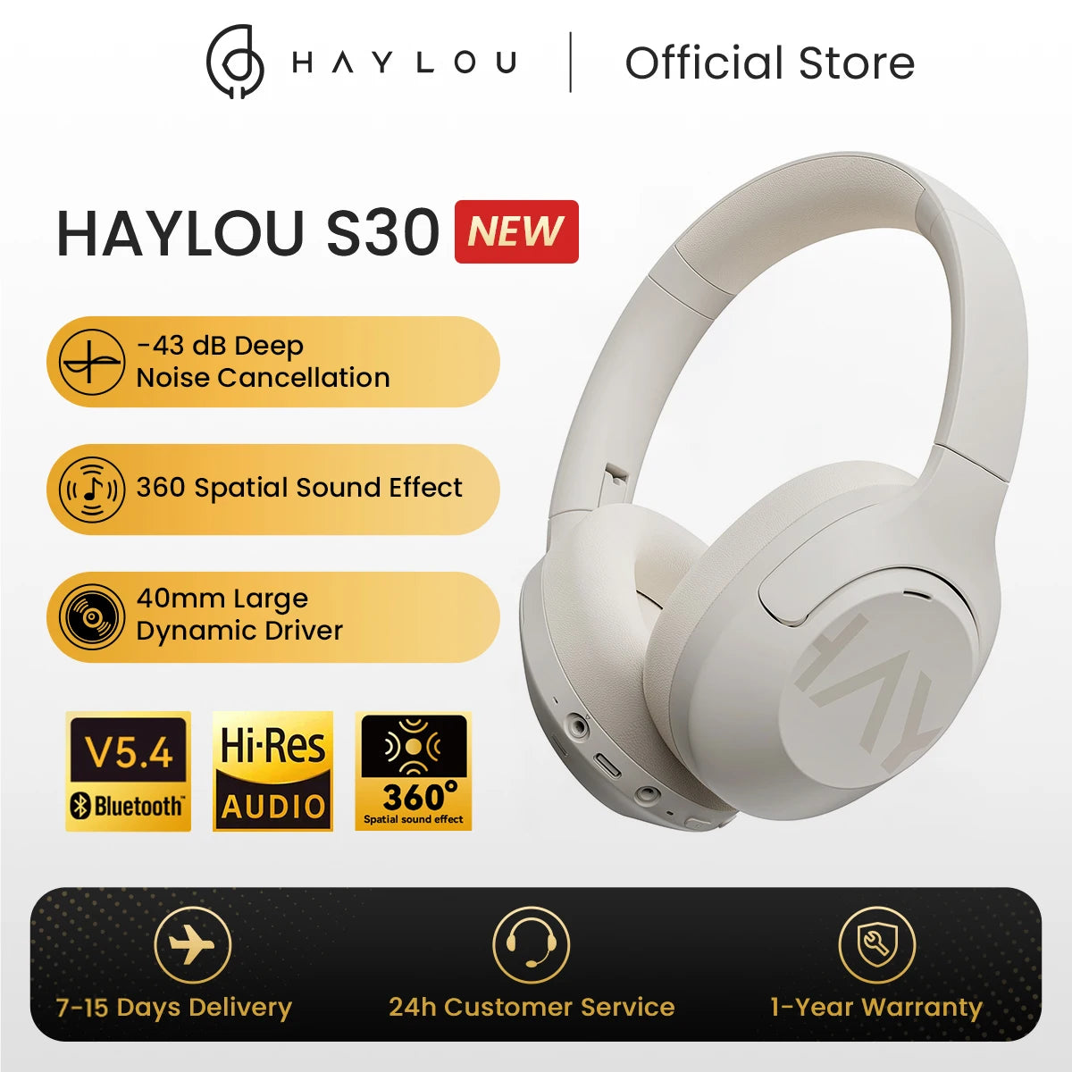 Haylou S30 ANC Wireless Bluetooth 5.4 Headphones HiRes Audio