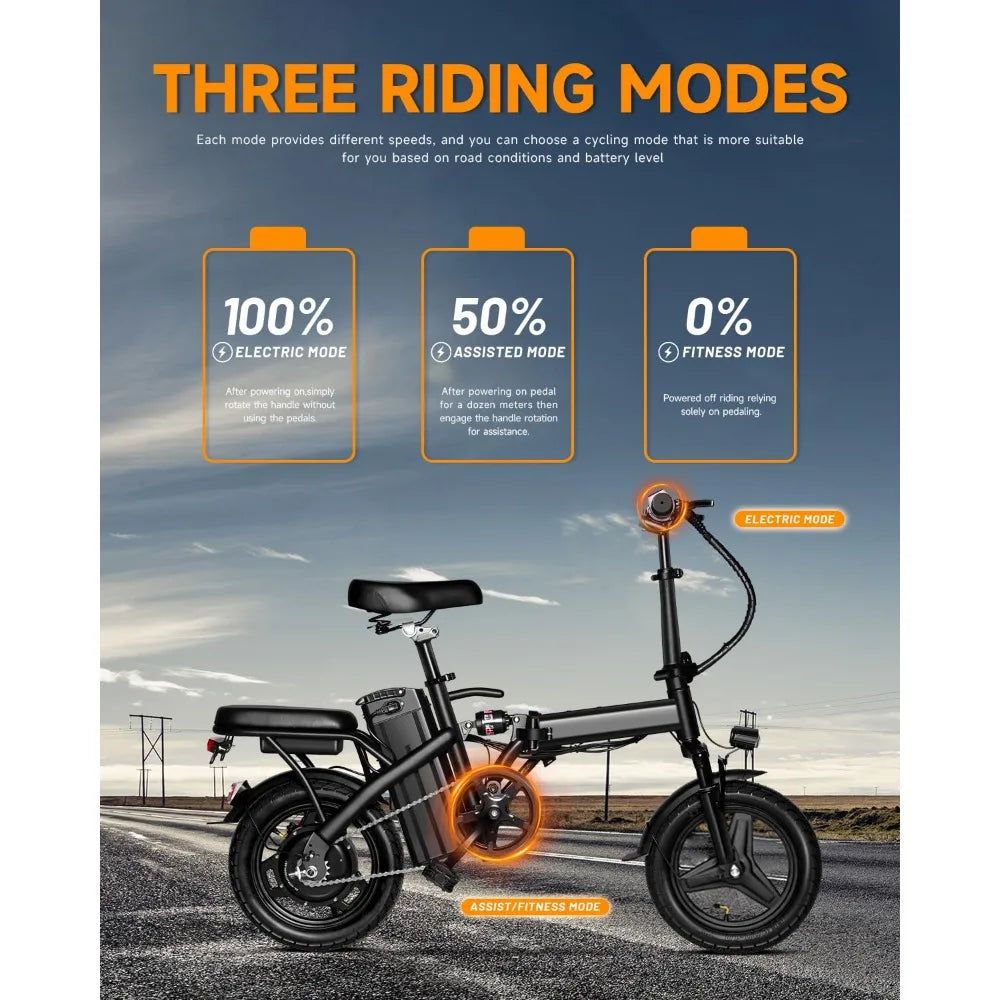 Electric Folding Bike 500W Peak Motor 20 MPH Pedal Assist