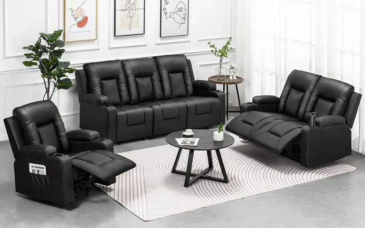 Leather Recliner Living Room Furniture Set With Sofa And Loveseat