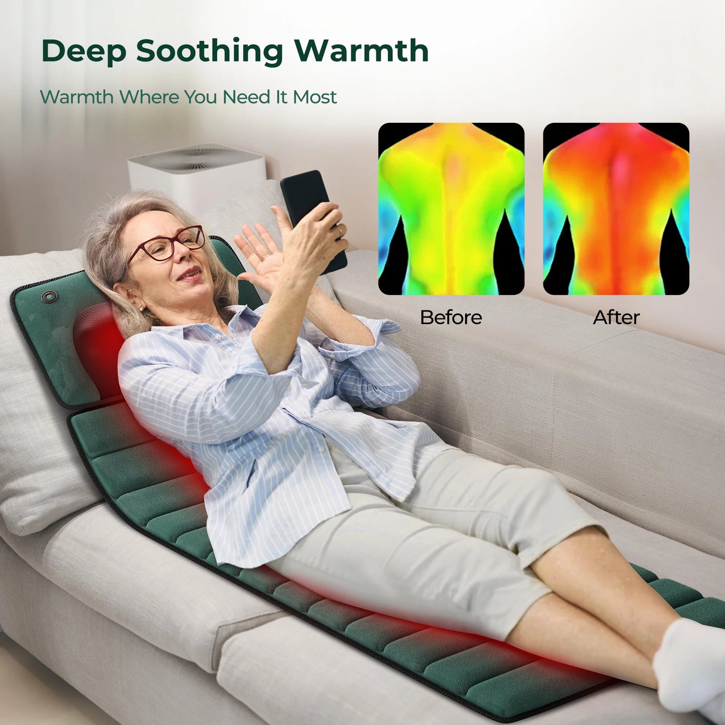 Full Body Massage Mat with Heat, Detachable Massager Pad Deep Tissue Pain Relief,10 Vibrating Motors and 9 Speed Settings Relax