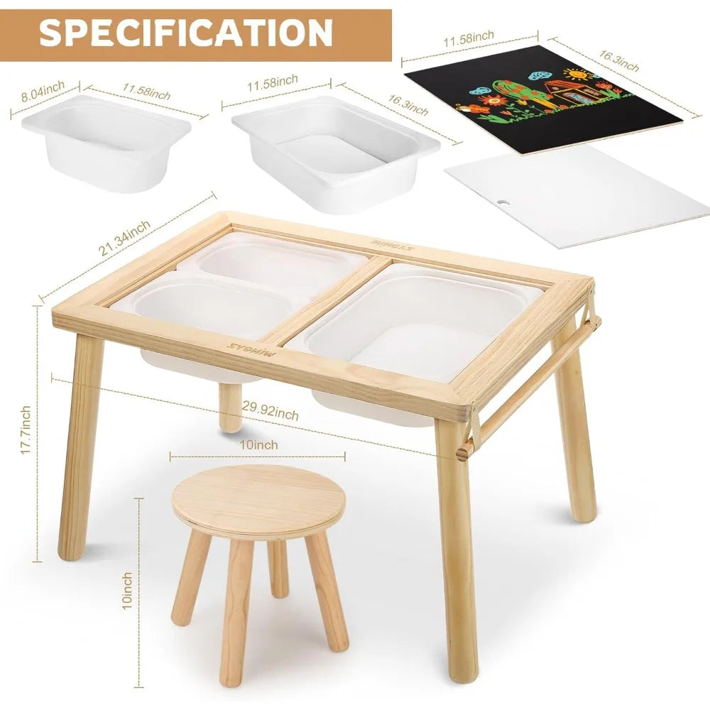 3 In 1 Kids Activity Table And Chair Set With Bins