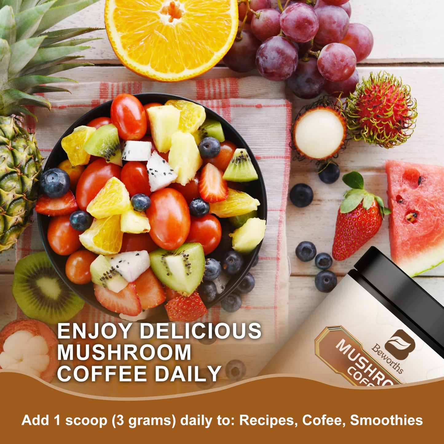 Beworths Mushroom Coffee With Reishi And Lions Mane For Immunity And Focus