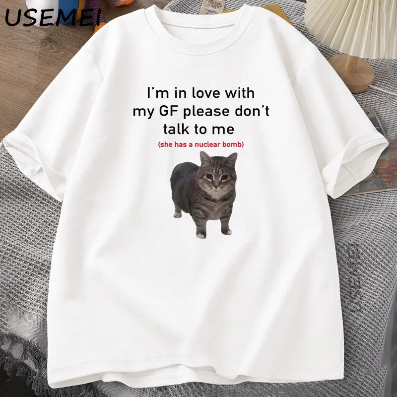 USEMEICN Im In Love With My Girlfriend Funny Cat Tee