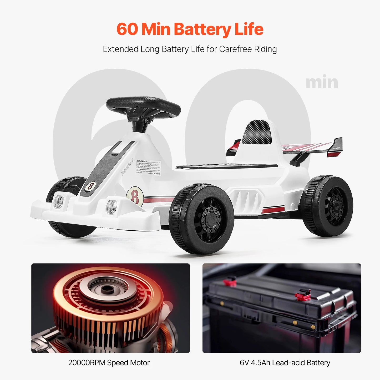 Electric Pedal Go Kart 6V 4.5Ah With LED Headlights Horn