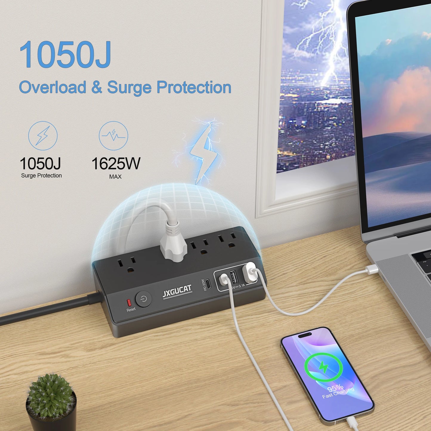 Removable Fast Charging USB Desktop Power Strip Surge Protector