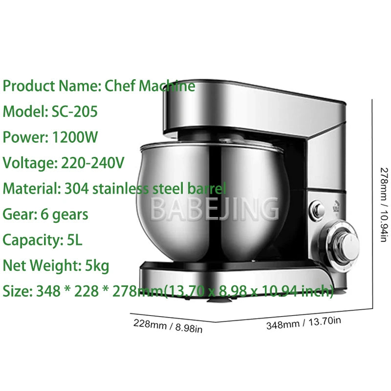 Babejing 1200W Kitchen Mixer Electric Kneading Machine