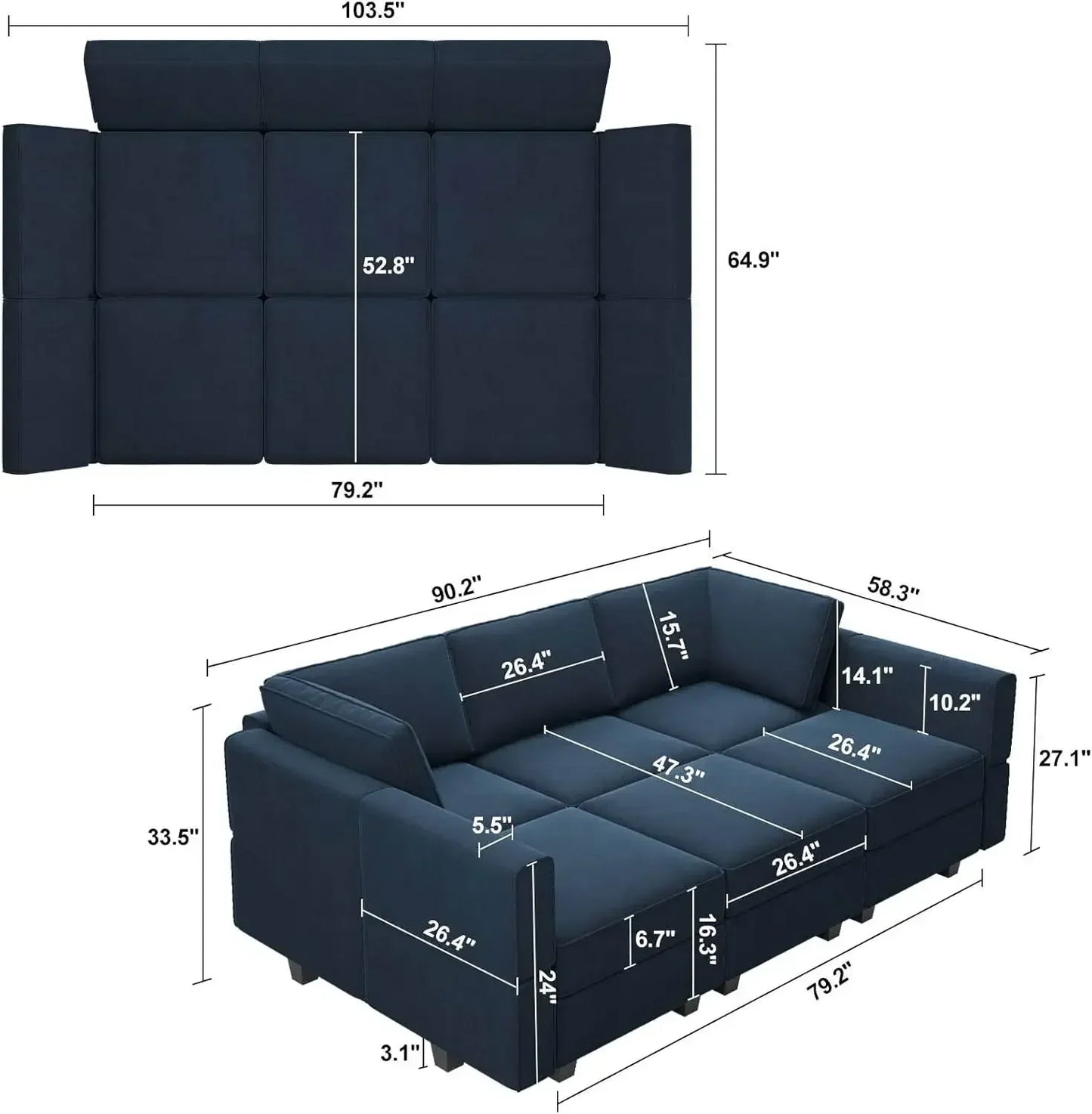 Modular Velvet Sectional Sofa With Chaise Lounge Sleeper And Storage