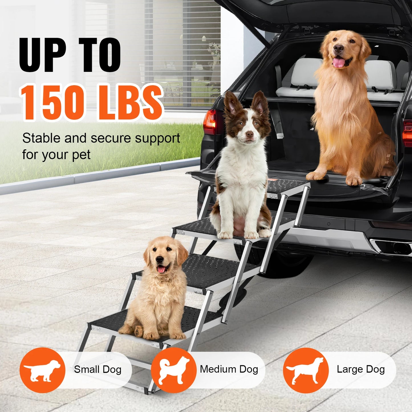 SucceBuy Folding Dog Car Steps Portable Lightweight Aluminum Pet Stair