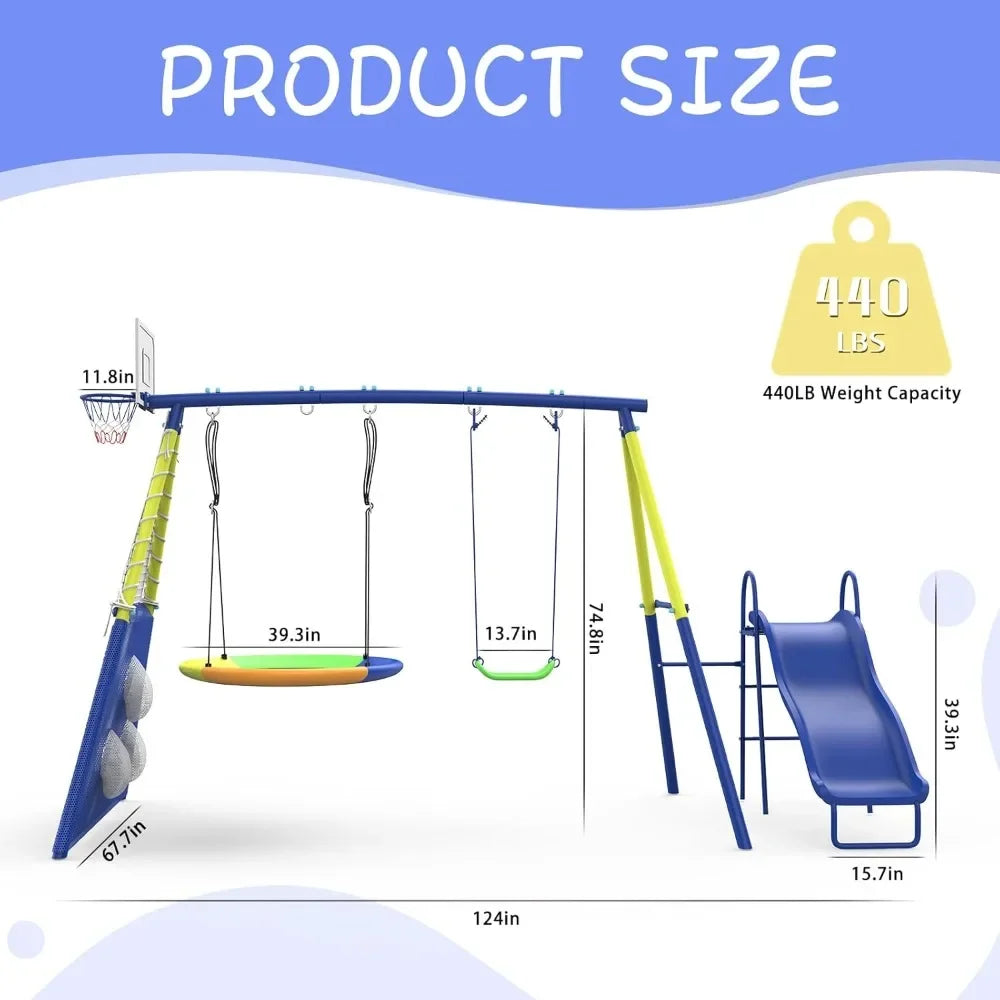 Backyard Swing Set 5 In 1 Outdoor Metal Kids Playset