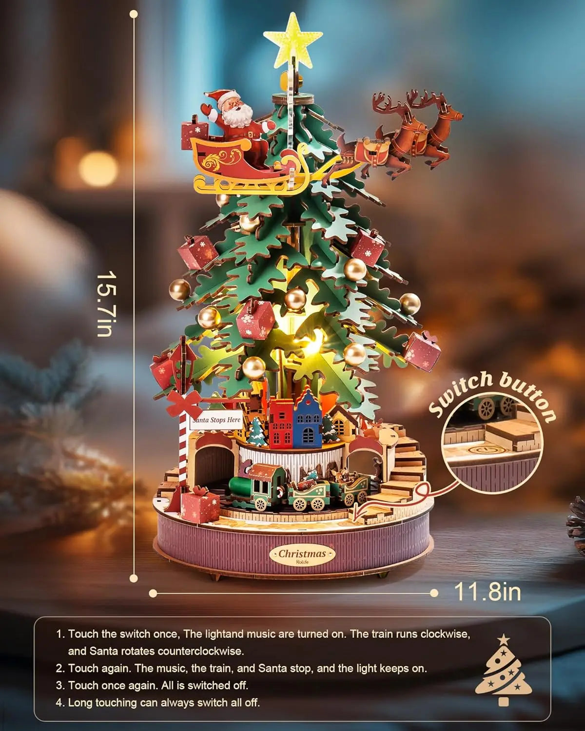 Robotime Wooden Puzzle Music Box Christmas Tree Kit
