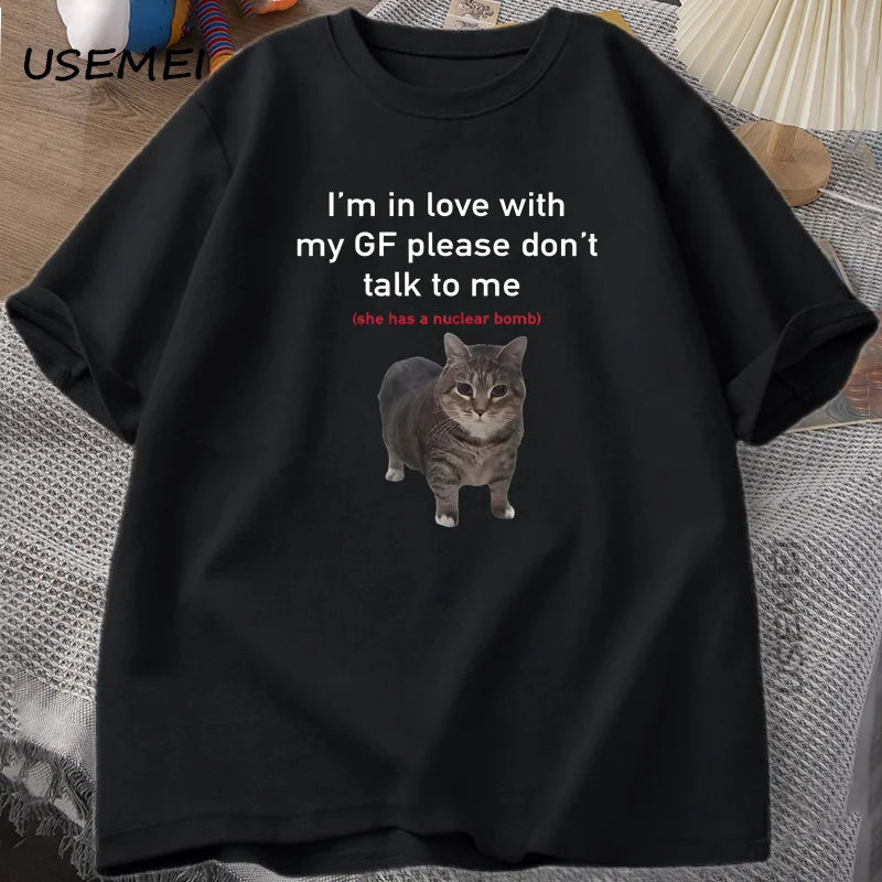 USEMEICN Im In Love With My Girlfriend Funny Cat Tee