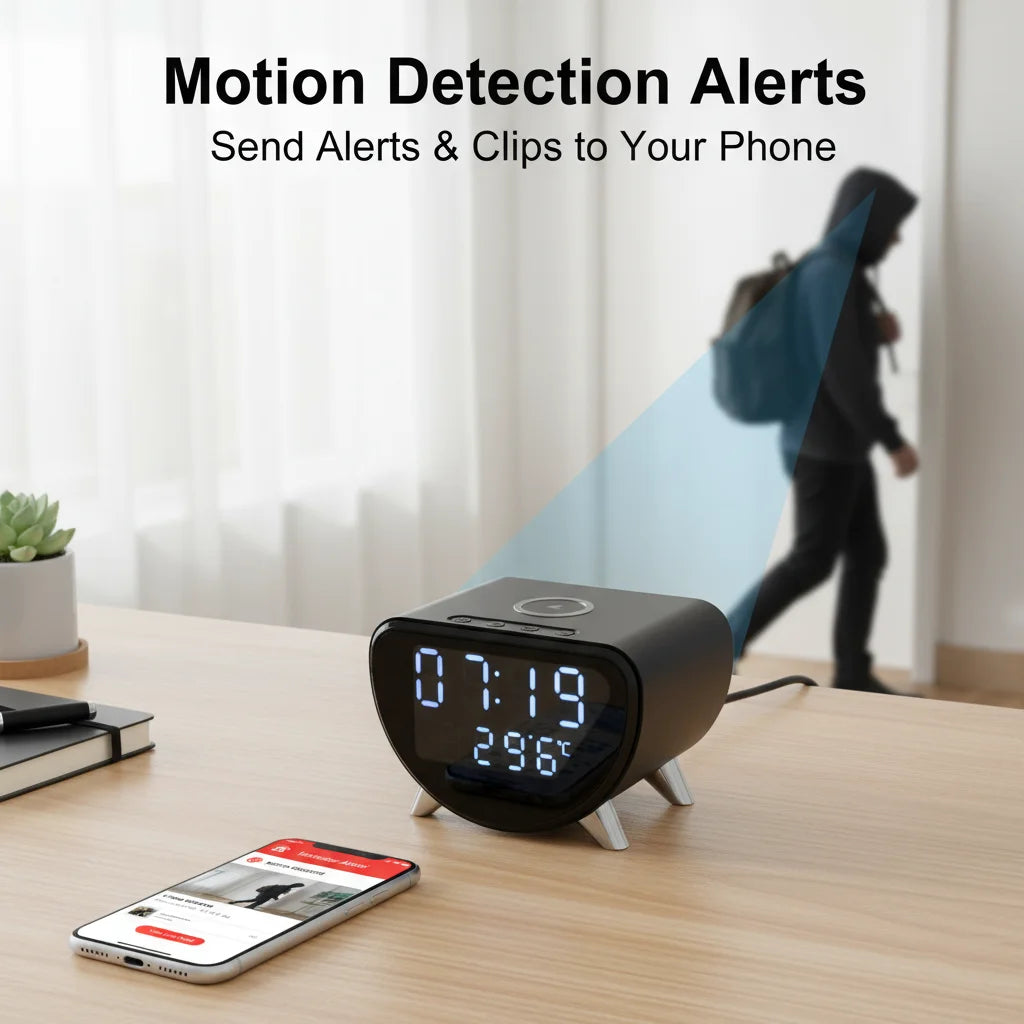 4K UHD WiFi Clock Camera With Motion Detection And Qi Wireless Charging