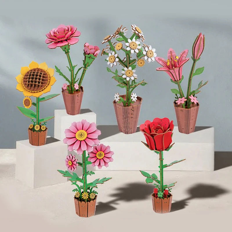 3D Wooden Puzzle Flower Bouquet Kit For Gift And Decor