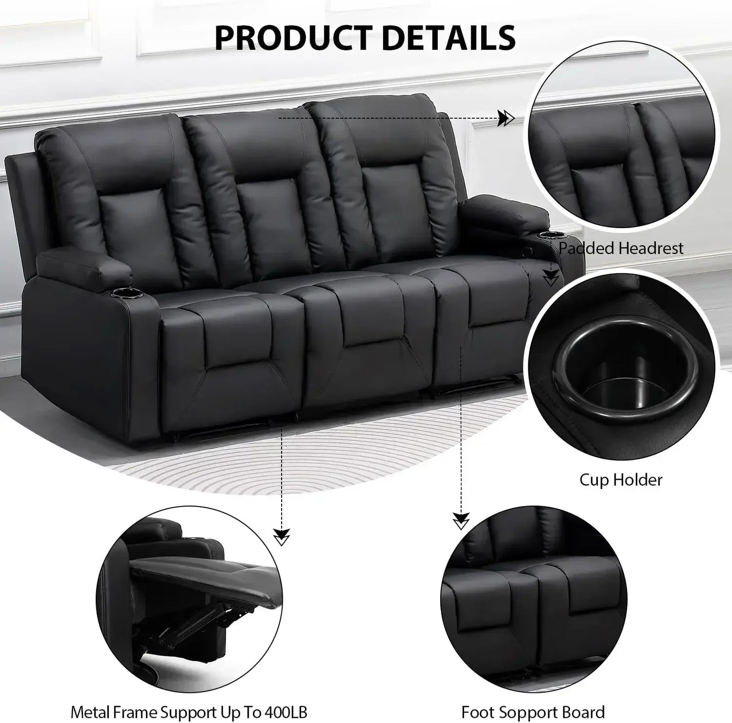 Leather Recliner Living Room Furniture Set With Sofa And Loveseat