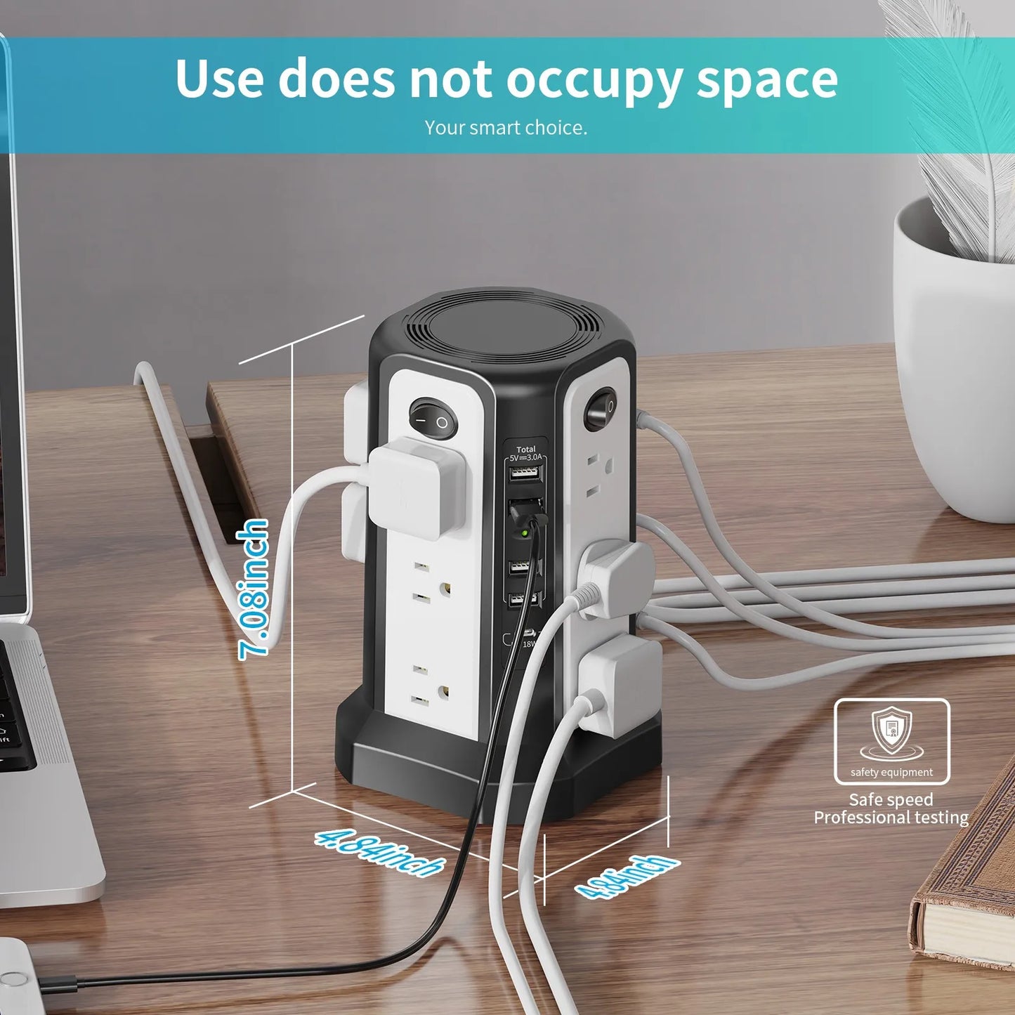 US Multifunction Socket With USB C PD18W 2500W Fast Charging And On Off Controls