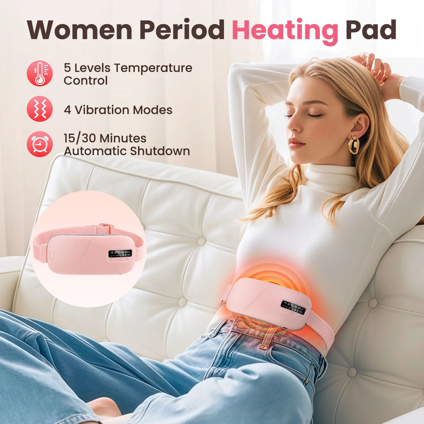 PASTSKY 5 Modes Heating Vibration Waist Massage Belt For Cramps