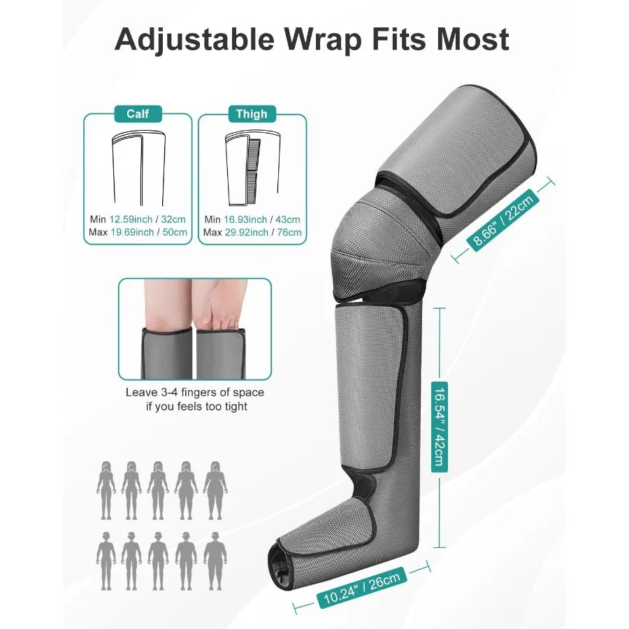 Leg Massager for Circulation and Pain Relief Air Compression Foot Calf Thigh Massager with 2 Heat and 3 Vibration Functions 6 M
