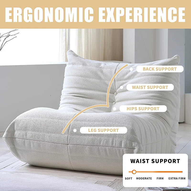 Teddy Fabric Bean Bag Sofas Comfy Lazy Floor Sofa Couch Soft Lounge Chairs Foam-Filled Accent Chair for Living Room Bedroom