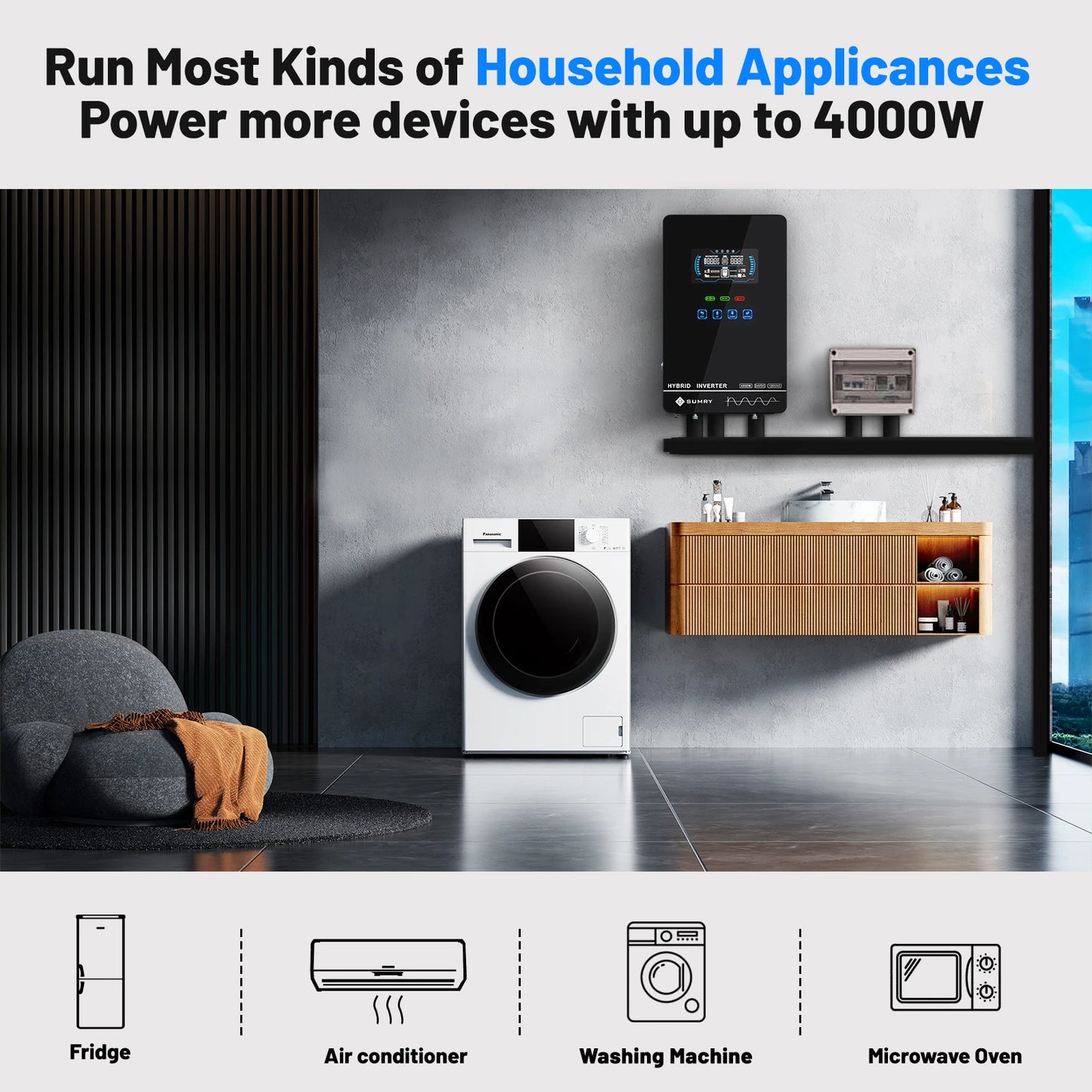 SUMRY 4000W Off Grid Hybrid Inverter 24V MPPT Pure Sine