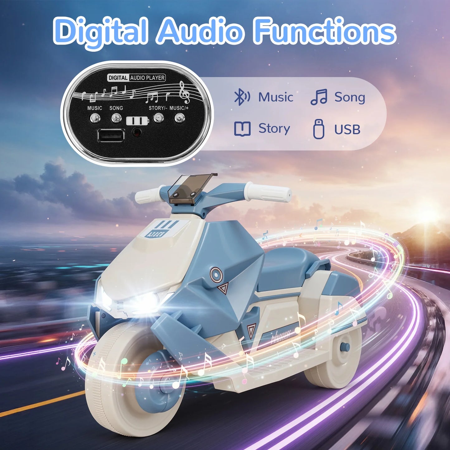 Kids Electric Motorcycle Ride On Car 6V Battery Lights Music