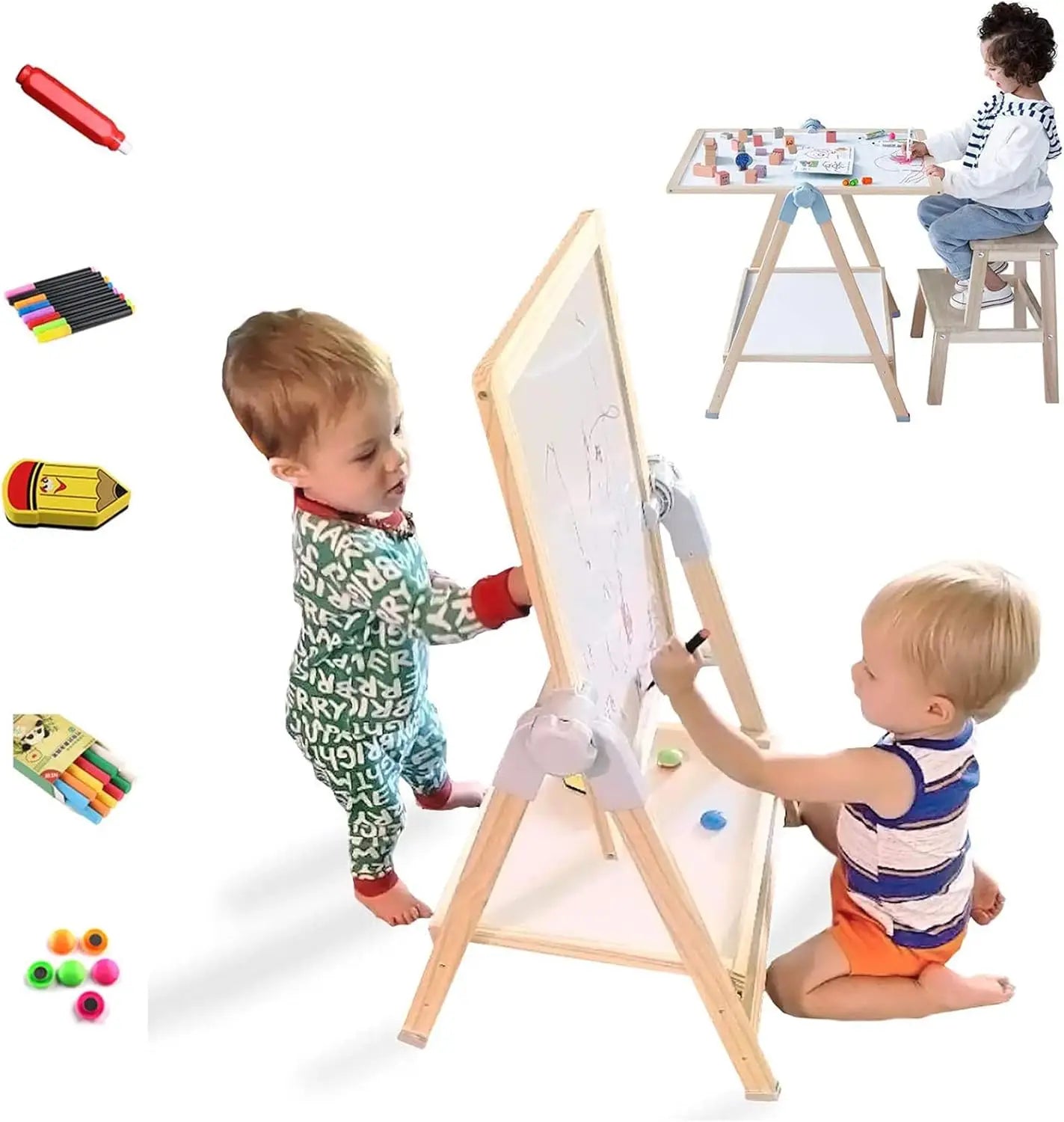 Kids Art Easel Set With Double Sided Board And Supplies