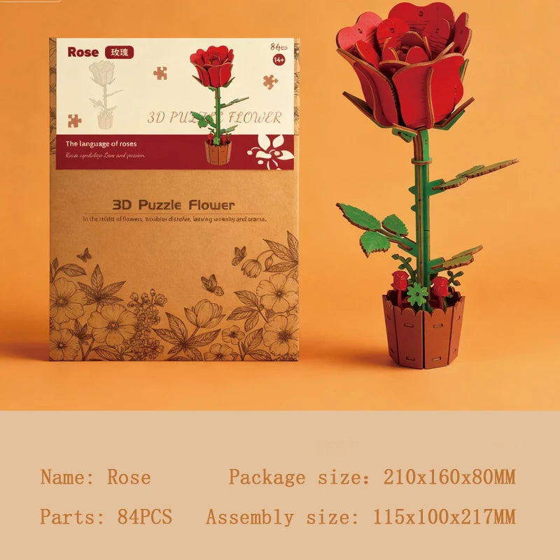 3D Wooden Puzzle Flower Bouquet Kit For Gift And Decor