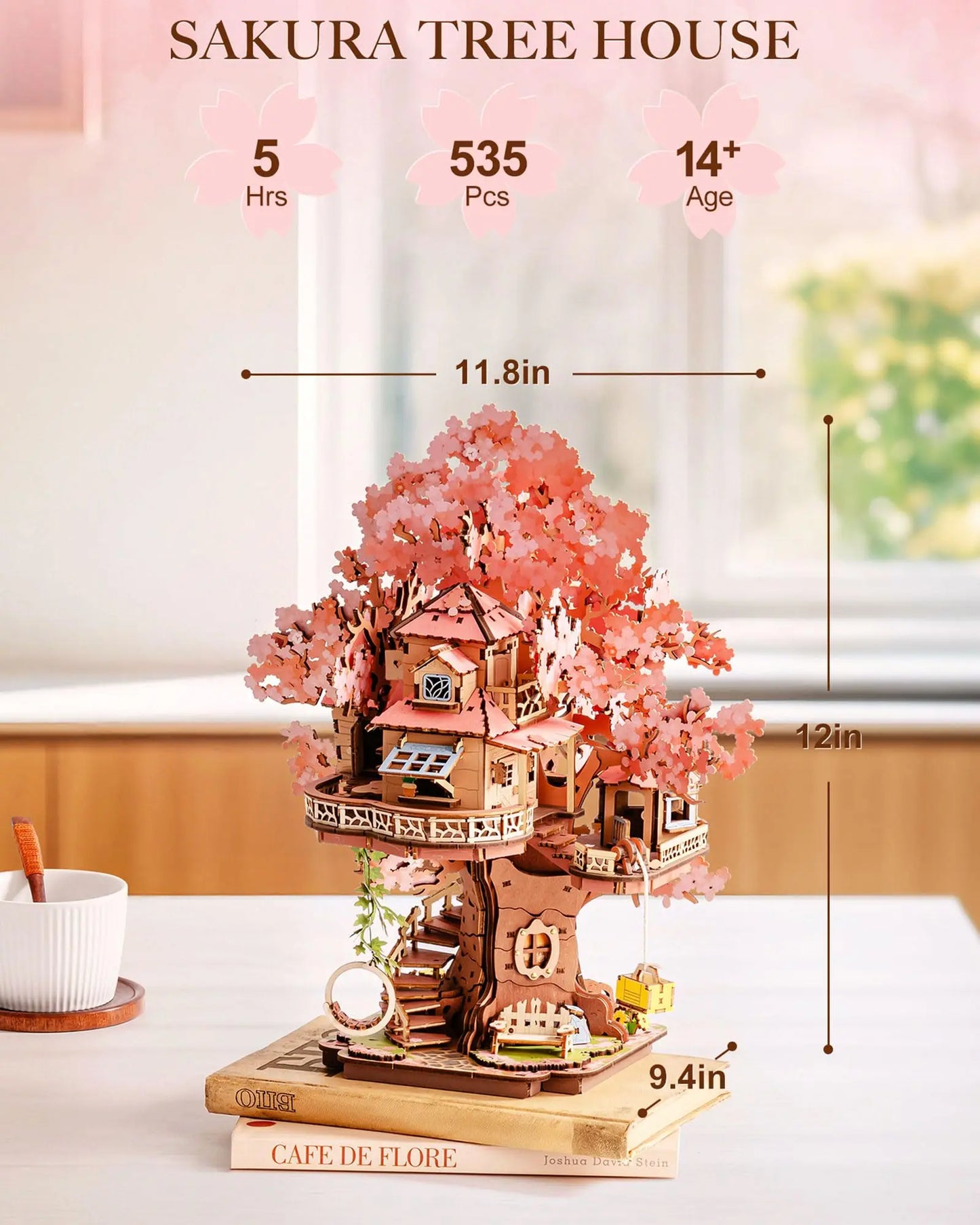 Robotime Sakura Tree House 3D Wooden Puzzle Kit Swing Stairs