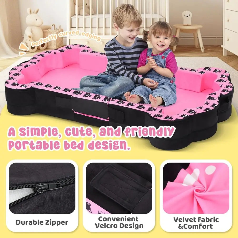 Portable Child Travel Bed with Removable Washable Cover, Soft and Safe for Toddlers