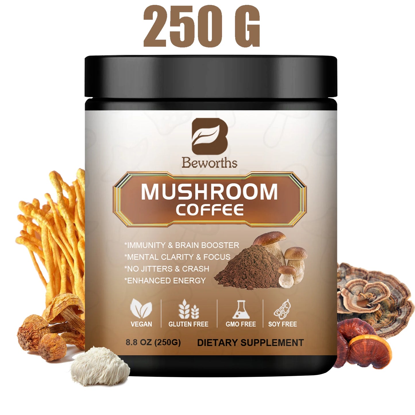 Beworths Mushroom Coffee Reishi Lions Mane Blend Immunity Focus