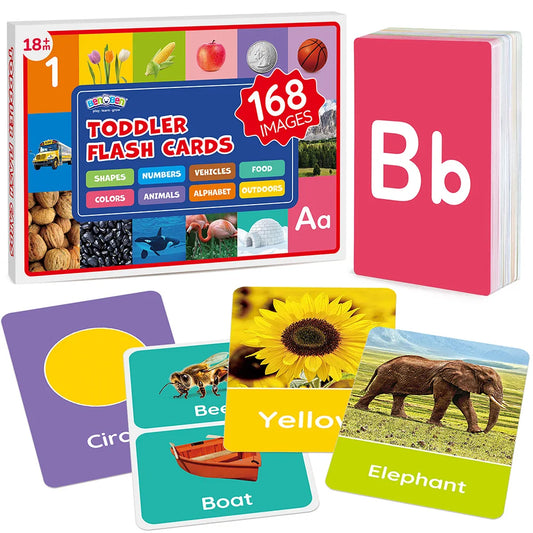 Flash Cards for Toddlers, 84 Double-Sided Educational Flashcards, Alphabet, Number, Objects Learning Cards for Kids
