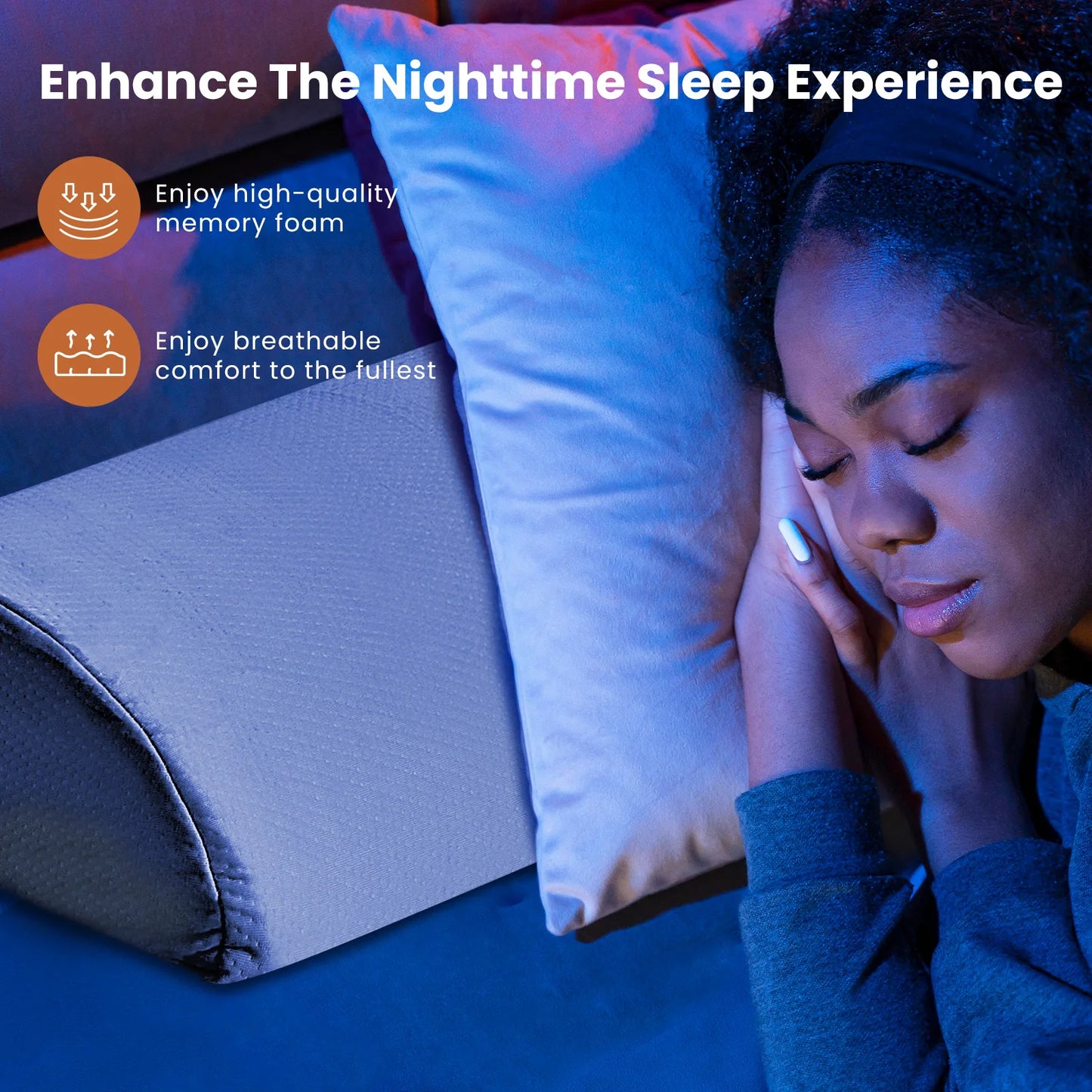 JHK Headboard Wedge Pillow Memory Foam Pillow Ergonomic Neck Pillow Ventilated Cooling Bed Pillow with Removable Washable Cover