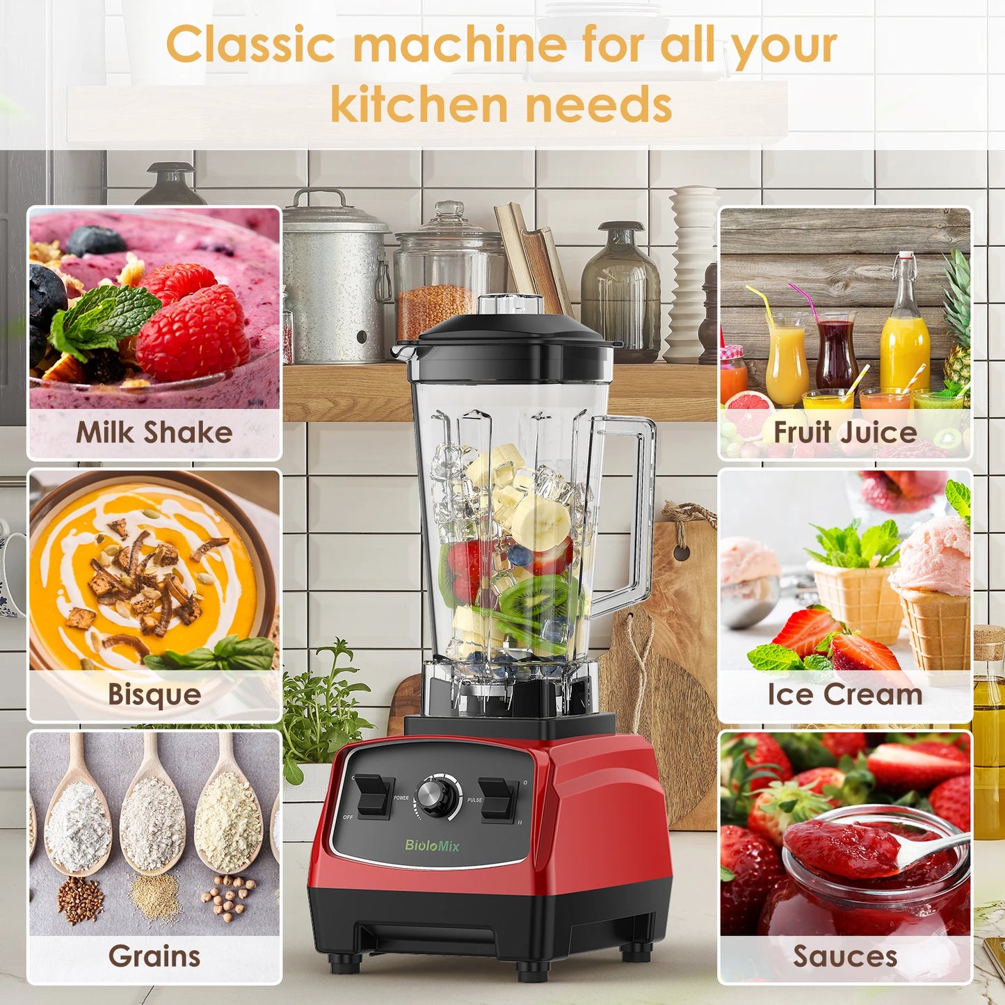 Biolomix BPA Free 3HP 2200W Heavy Duty Commercial Blender Juicer Processor