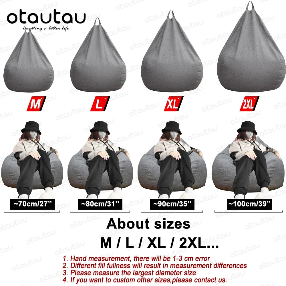 OTAUTAU Washable Linen Bean Bag Chair with Filling