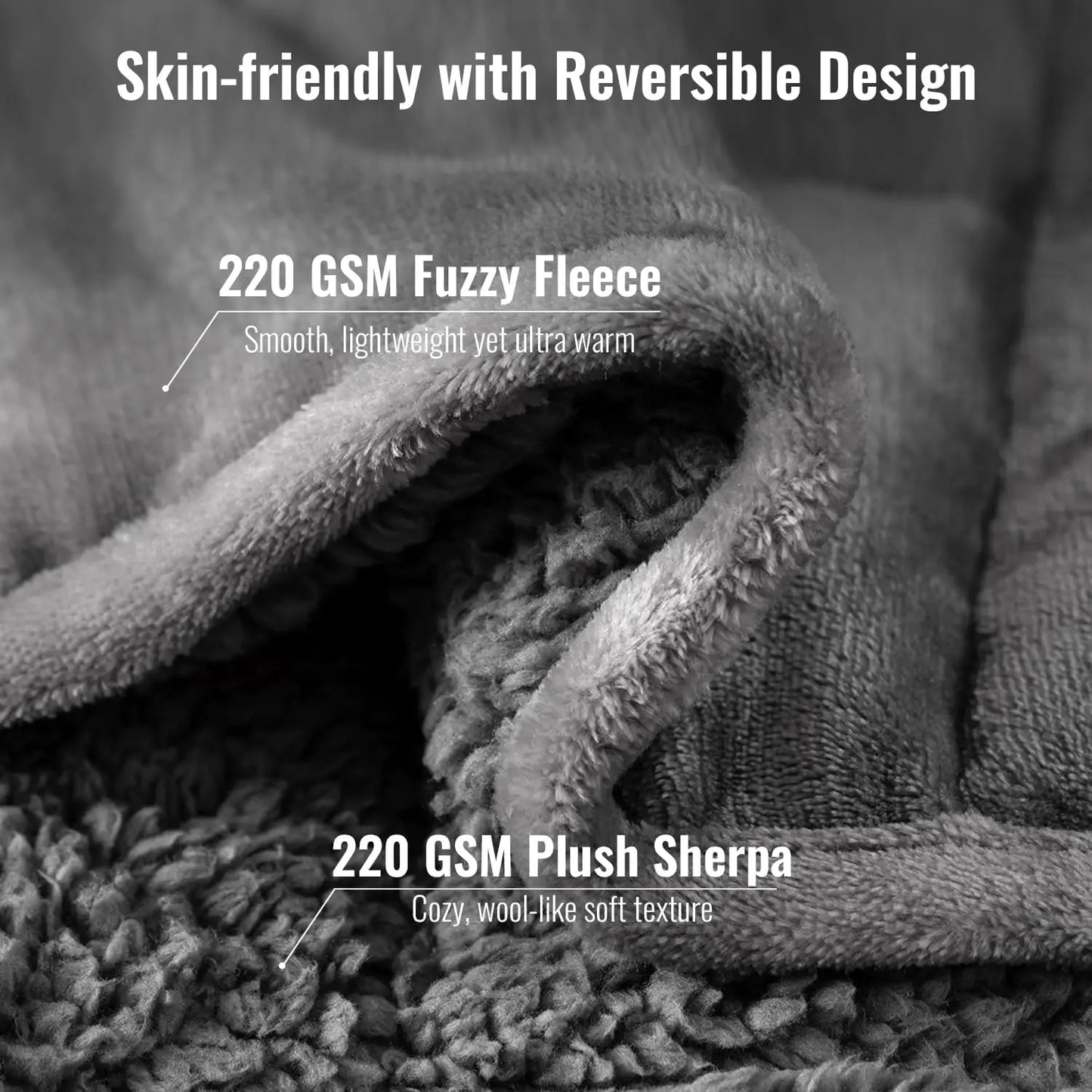 Queen Size Weighted Blanket 15lbs 60x80 Inches, Soft Plush Fleece and Cozy Sherpa for Sleep and Calming, Grey